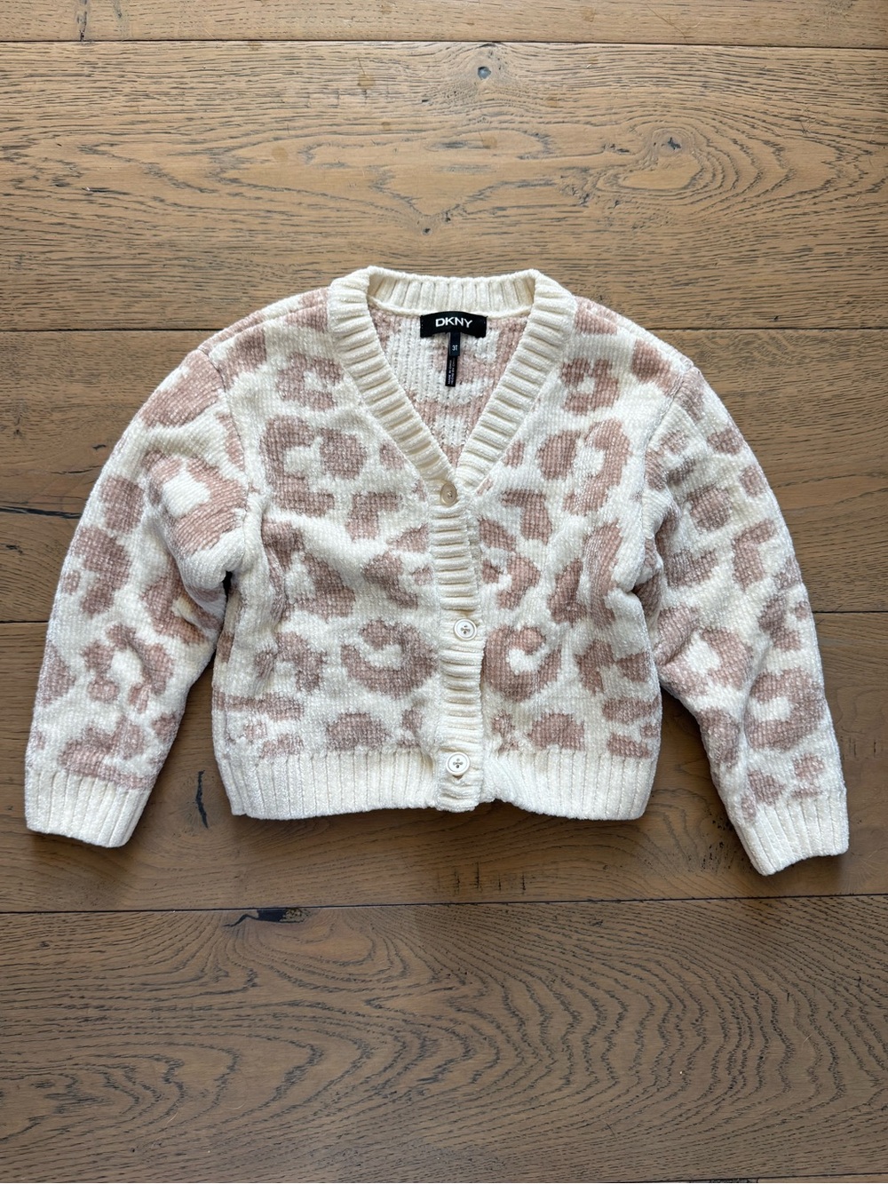 DKNY Girls Leopard Chenille Cardigan – 3T